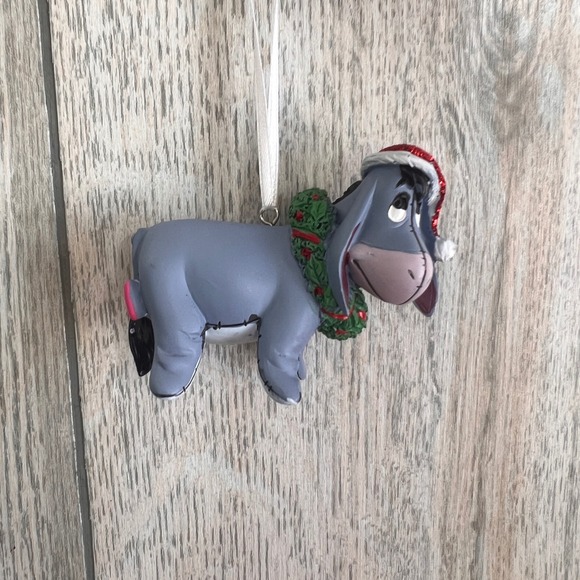 Disney Other - Disney Eeyore Christmas Ornament Winnie the Pooh Santa Hat Wreath Resin Grey
